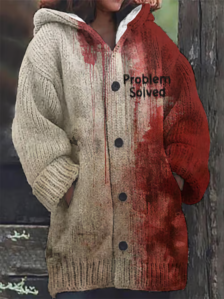 Bloody Problem Solved Halloween Print Sweater Cardigan