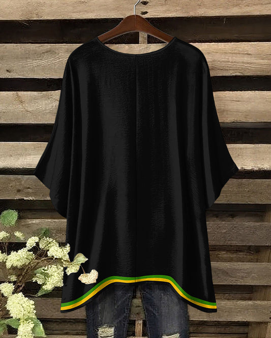 African Geometric Stripe Print Round Neck Irregular Shirt