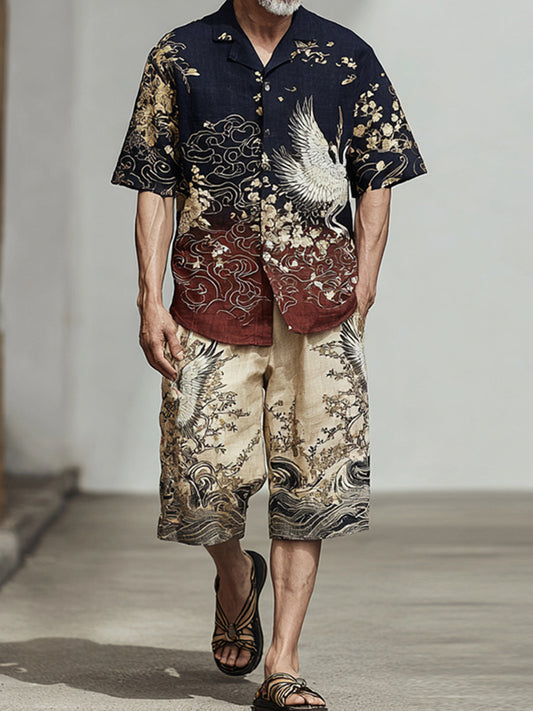 Men's Gradient Color Block Japanese Art Suit