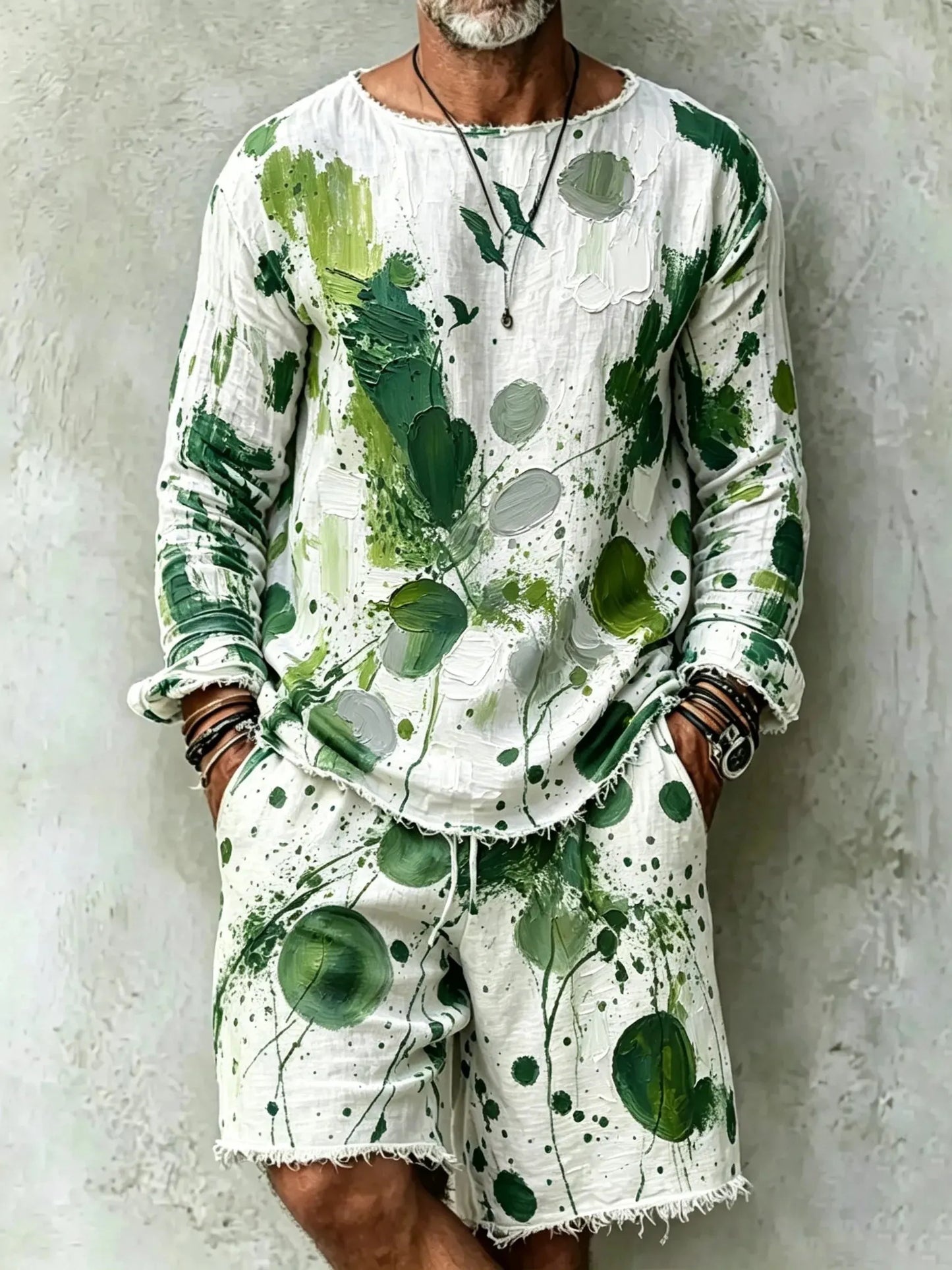 Men's Retro Abstract Art Print T-shirt And Shorts Two Piece Set