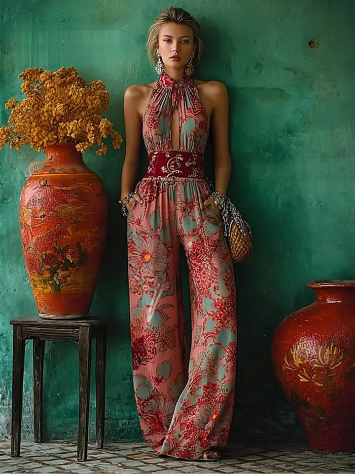 Women's spring/summer cotton and linen casual jumpsuit for vacation.