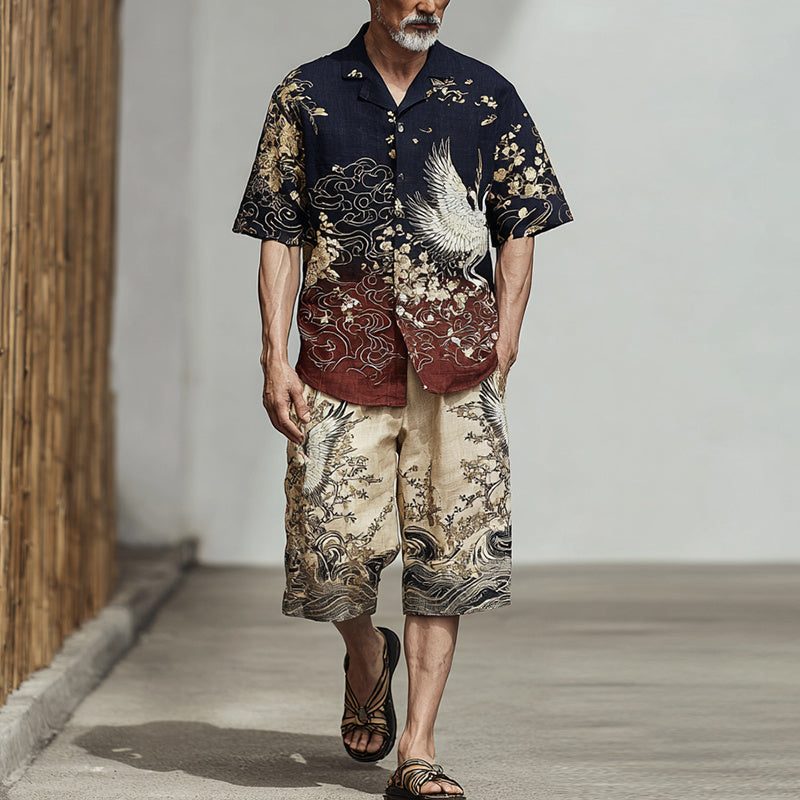 Men's Gradient Color Block Japanese Art Suit