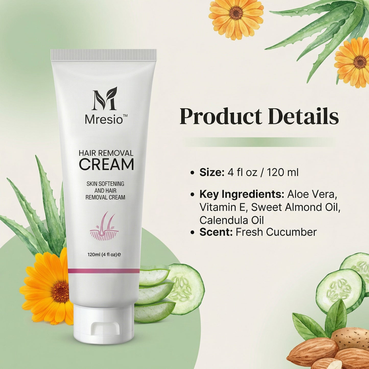 Mresio™  Purely Natural Pain-Free Hair Removal Cream|Hair-Free Skin in Just 10 Minutes — No Razor Needed