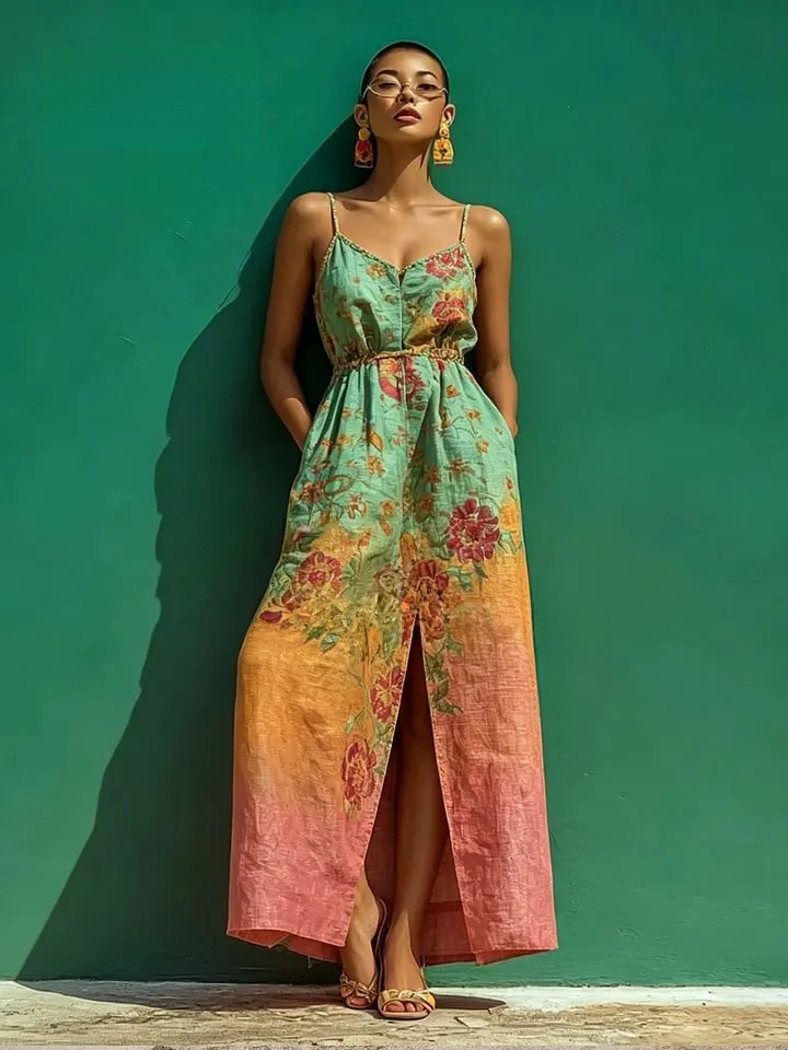 Women's spring/summer cotton and linen casual dress for vacation.