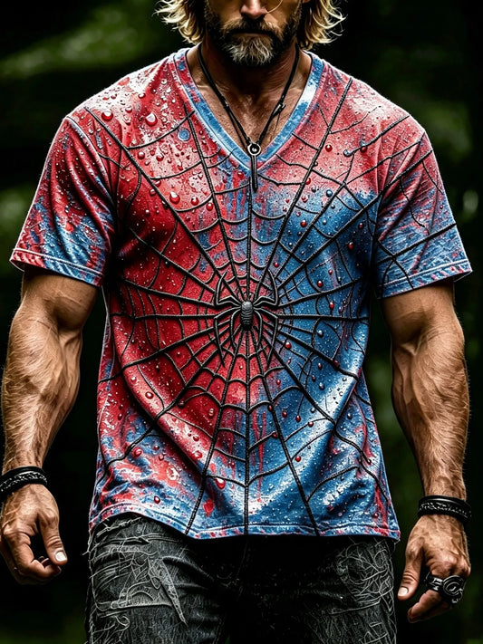 Men's Retro Spider Embroidered Print T-shirt