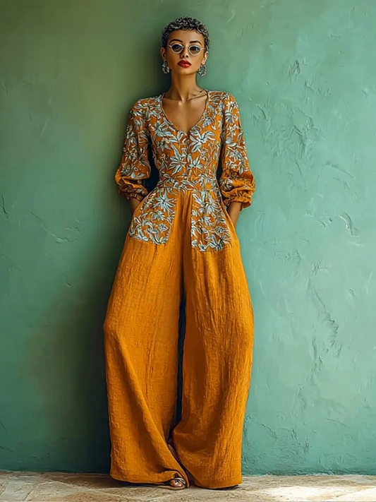 Women's spring/summer cotton and linen casual jumpsuit for vacation.