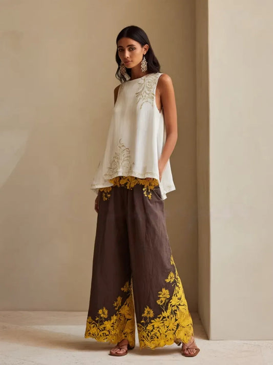 Women's Spring/Summer Cotton Linen Casual Vacation Two-Piece Set.