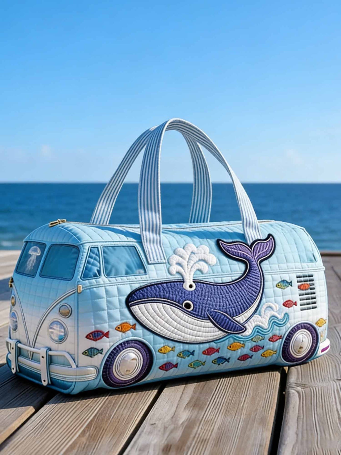 Whale Print Quilted Duffle Bag