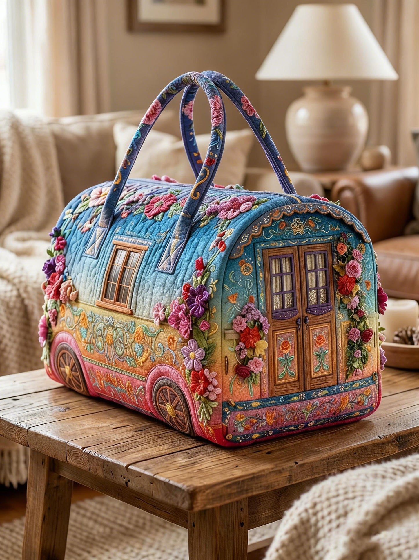 Rainbow Caravan Quilted Duffle Bag