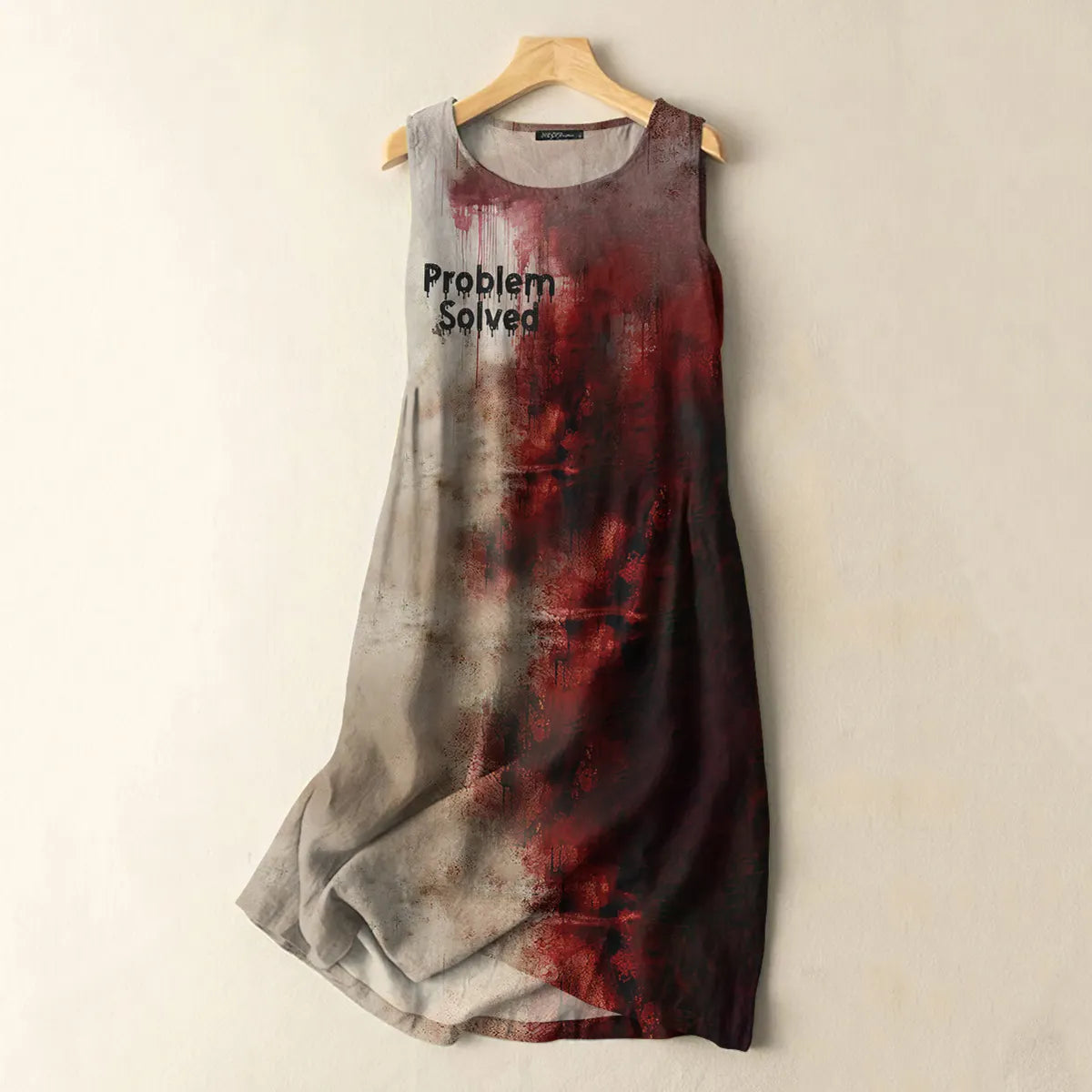 Vintage Bloody Problem Solved Halloween Print Sleeveless Cotton And Linen Midi Dress